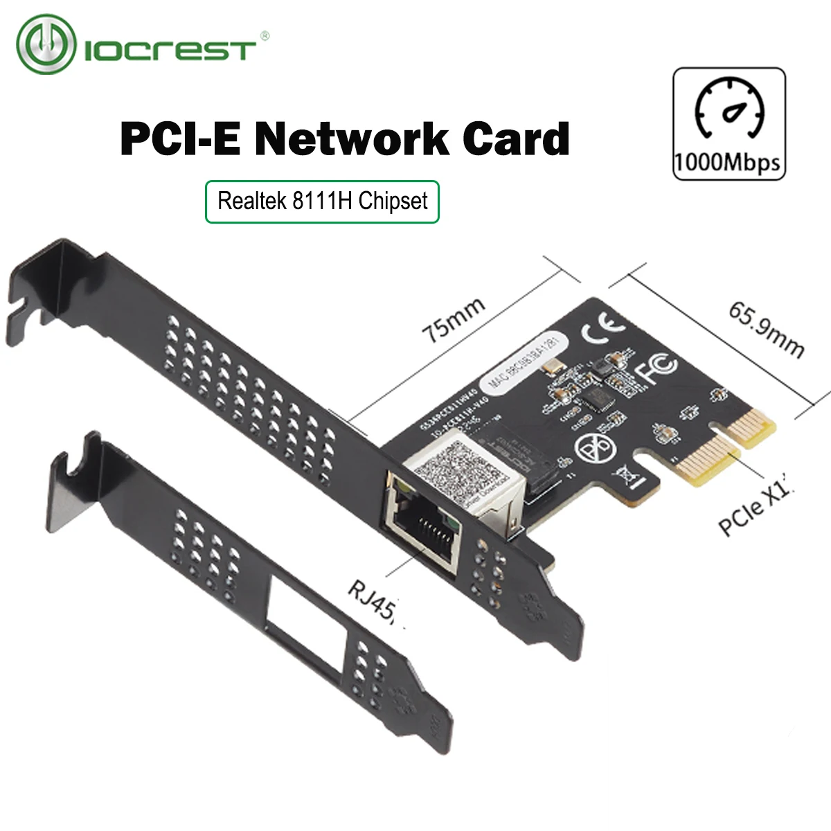 IOCREST Однопортовый Gigabit Ethernet Чип на Realtek Lan Карта PCI Express Контролер RTL8111H Мрежов адаптер, PCIe с адаптер RJ-45 NIC